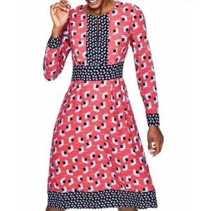 Boden Women's Daisy Knee Length Fit & Flare Dress, Pink Blue, 2